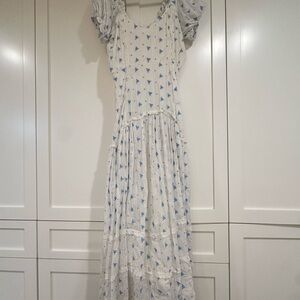 LoveShackFancy White and Blue Puff Sleeve Sundress